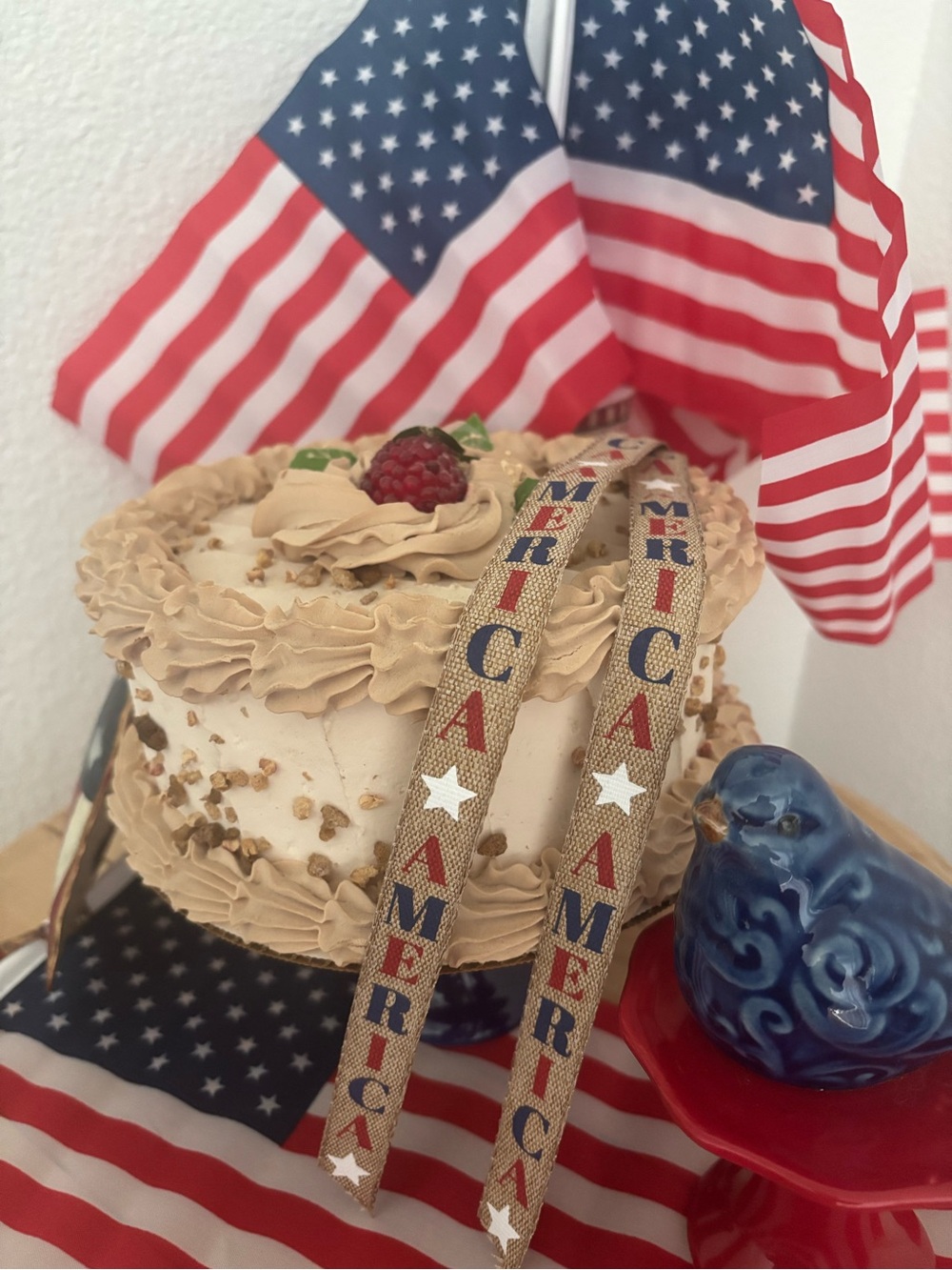Patriotic Strawberry Faux Cake American Red, White & Blue Decor Final Sale